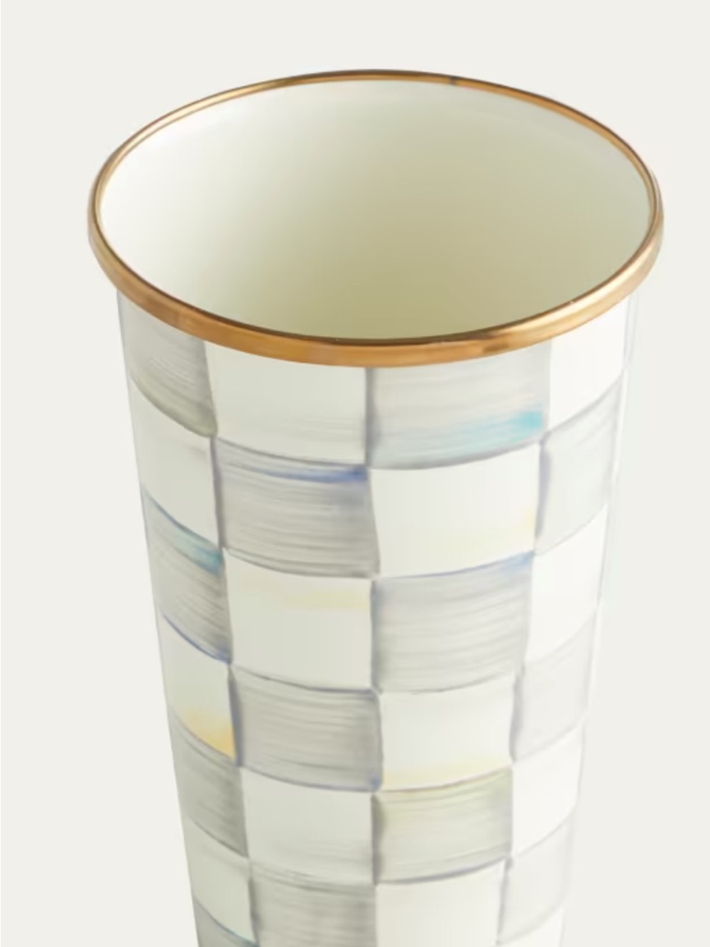 MacKenzie-Childs Cream Sterling Check Enamel Tumbler 20 oz NWT